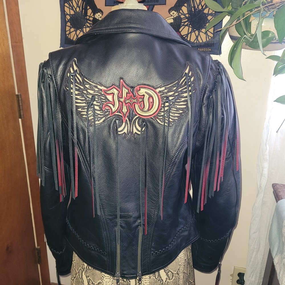 Harley-Davidson Black Leather Jacket with Red Fringe